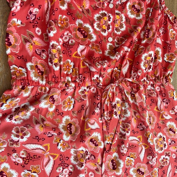 Loft Pink Floral Strappy Midi Dress Adjustable Straps Tiered Hem NWOT Sz 10 - Picture 5 of 7